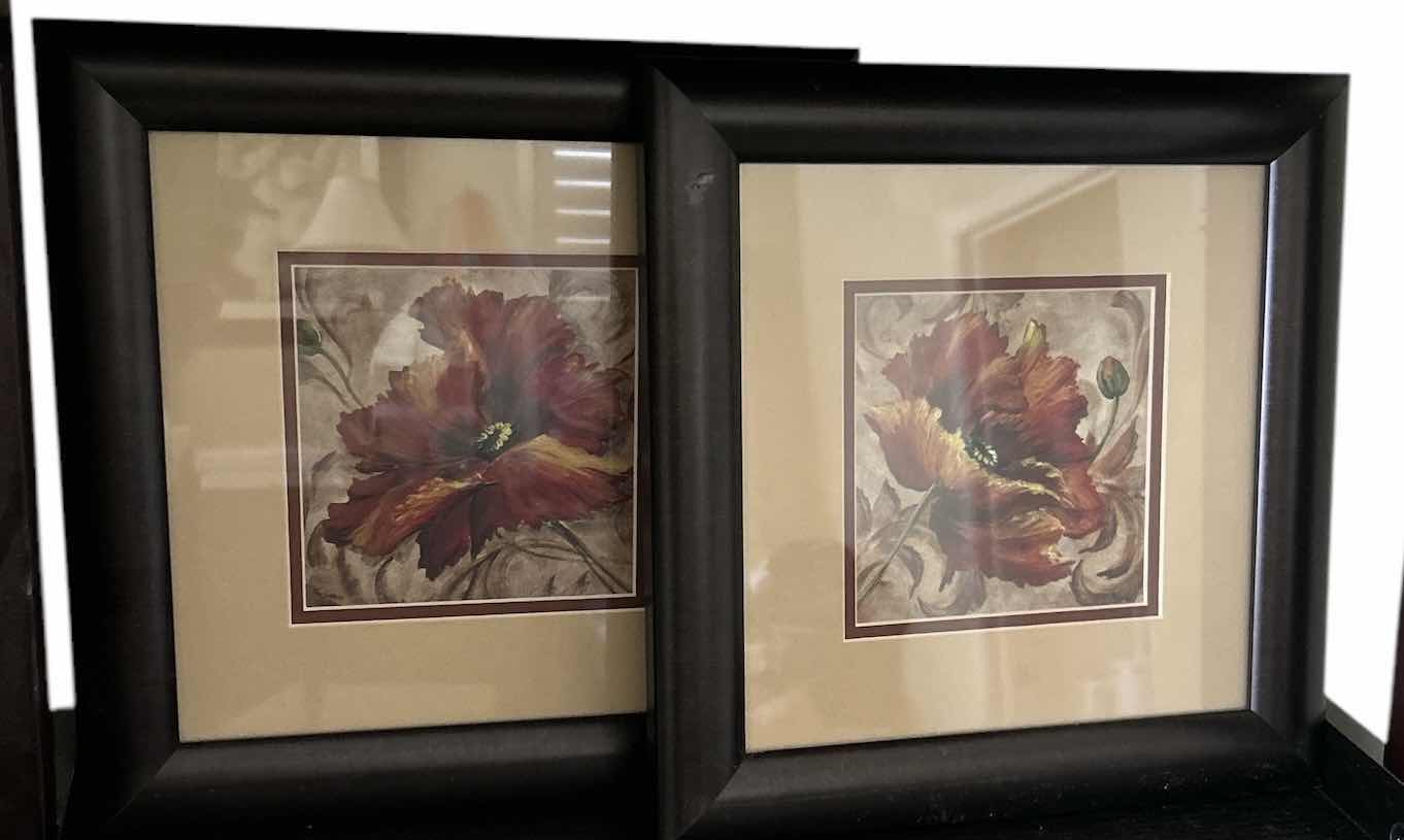 Photo 1 of 2 SMALL WOOD FRAMED FLORAL ARTWORK PIECES 12.75”SQ