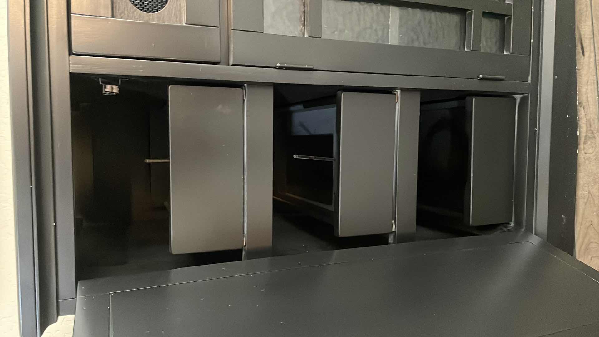 Photo 1 of BLACK CONSOLE TABLE GLASS DOORS 62”x20”xH35”