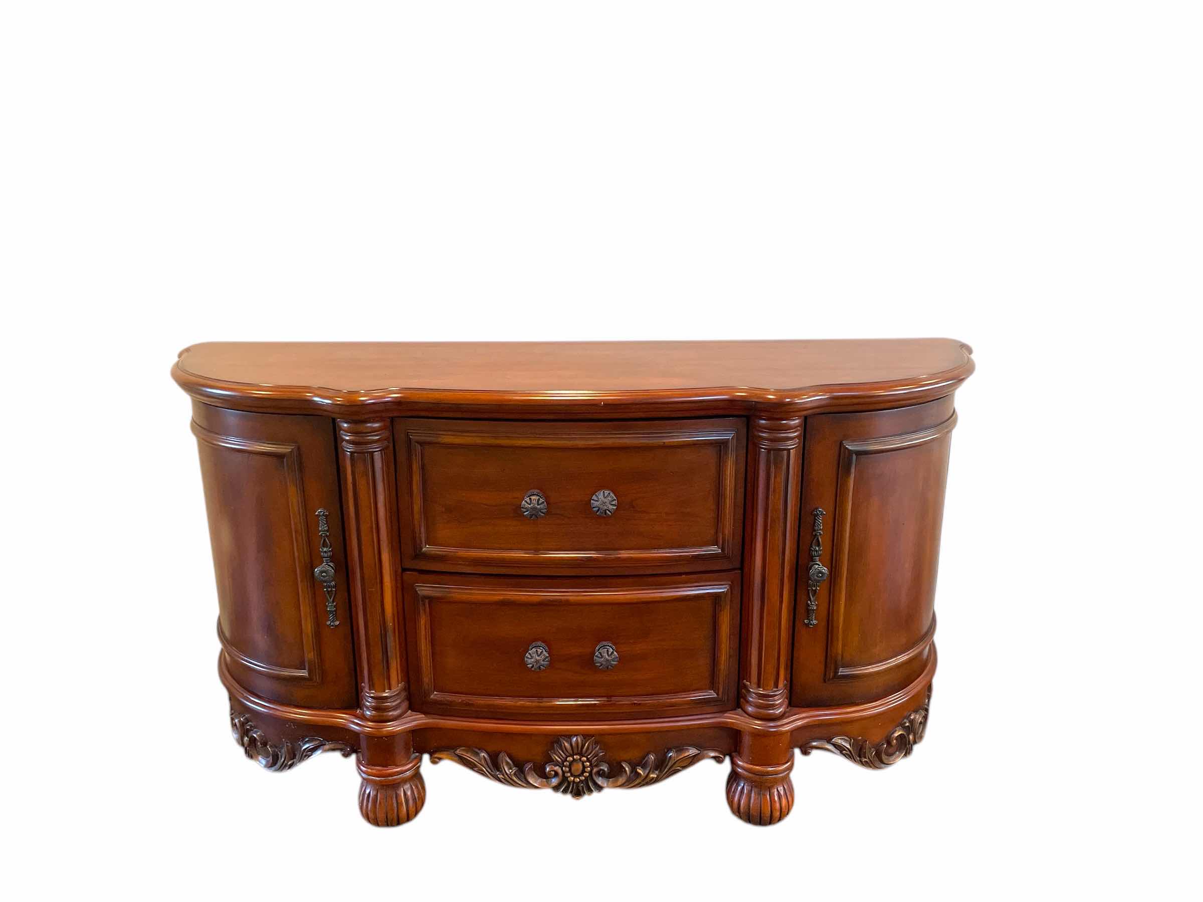 Photo 1 of CARVED WOOD BUFFET TABLE 60”x19”xH37”