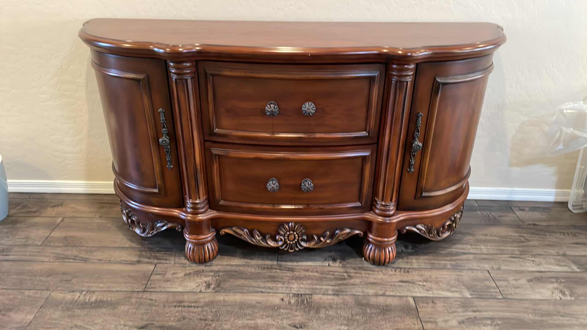 Photo 1 of CARVED WOOD BUFFET TABLE 60”x19”xH37”
