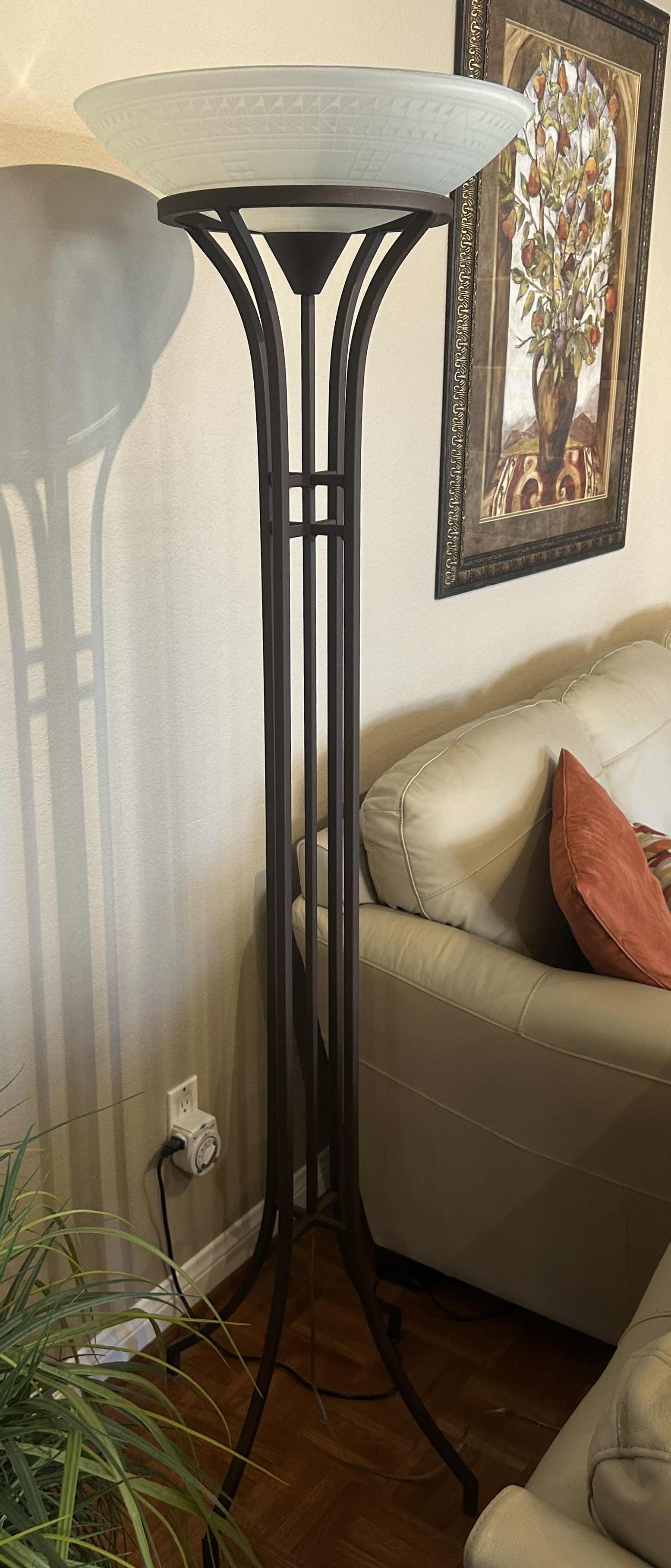 Photo 2 of 6’ METAL FLOOR LAMP WITH GLASS SHADE