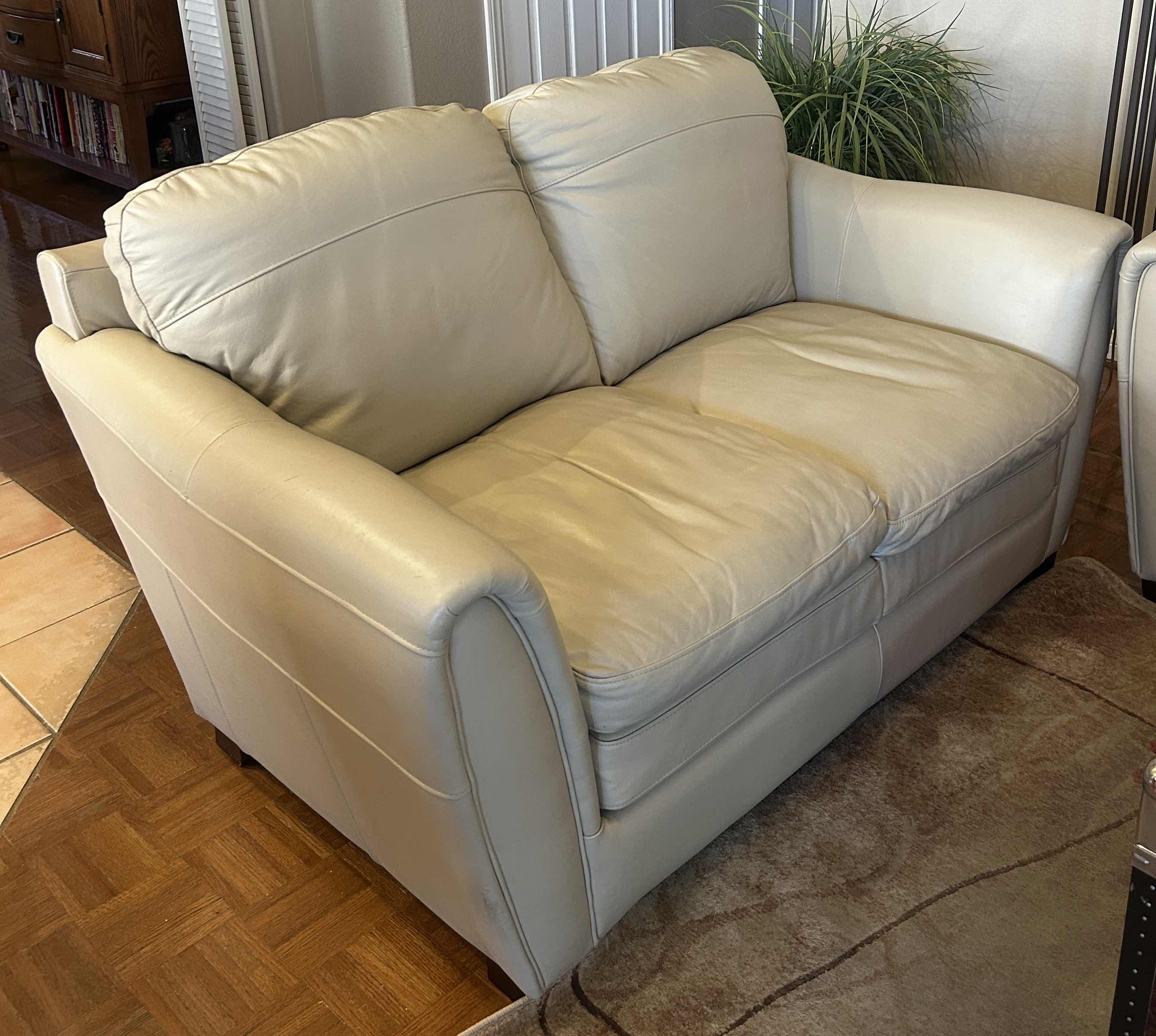 Photo 2 of 5’ LEATHER ITALIA USA CREAM COLORED LOVESEAT