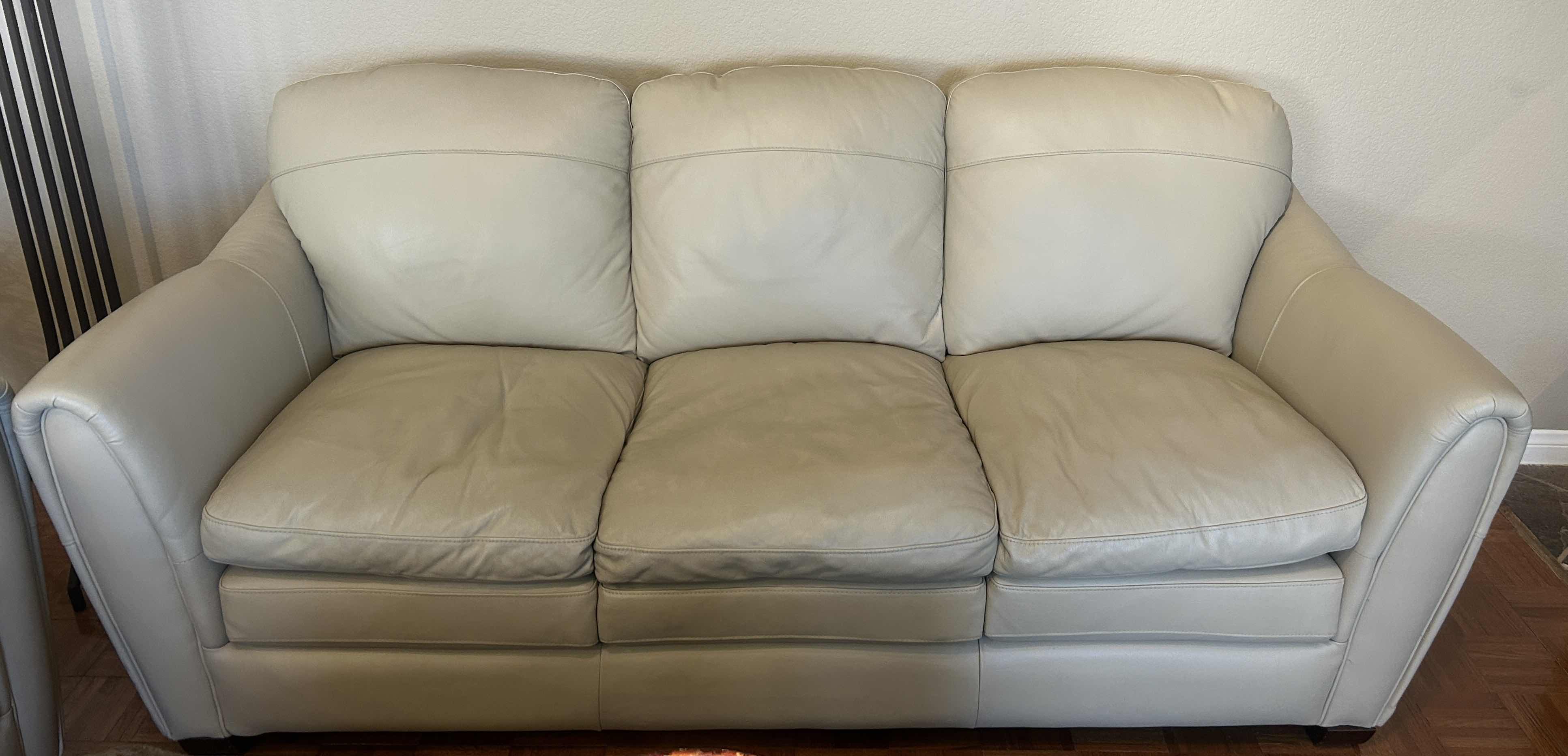 Photo 2 of 7’ LEATHER ITALIA USA CREAM COLORED SOFA