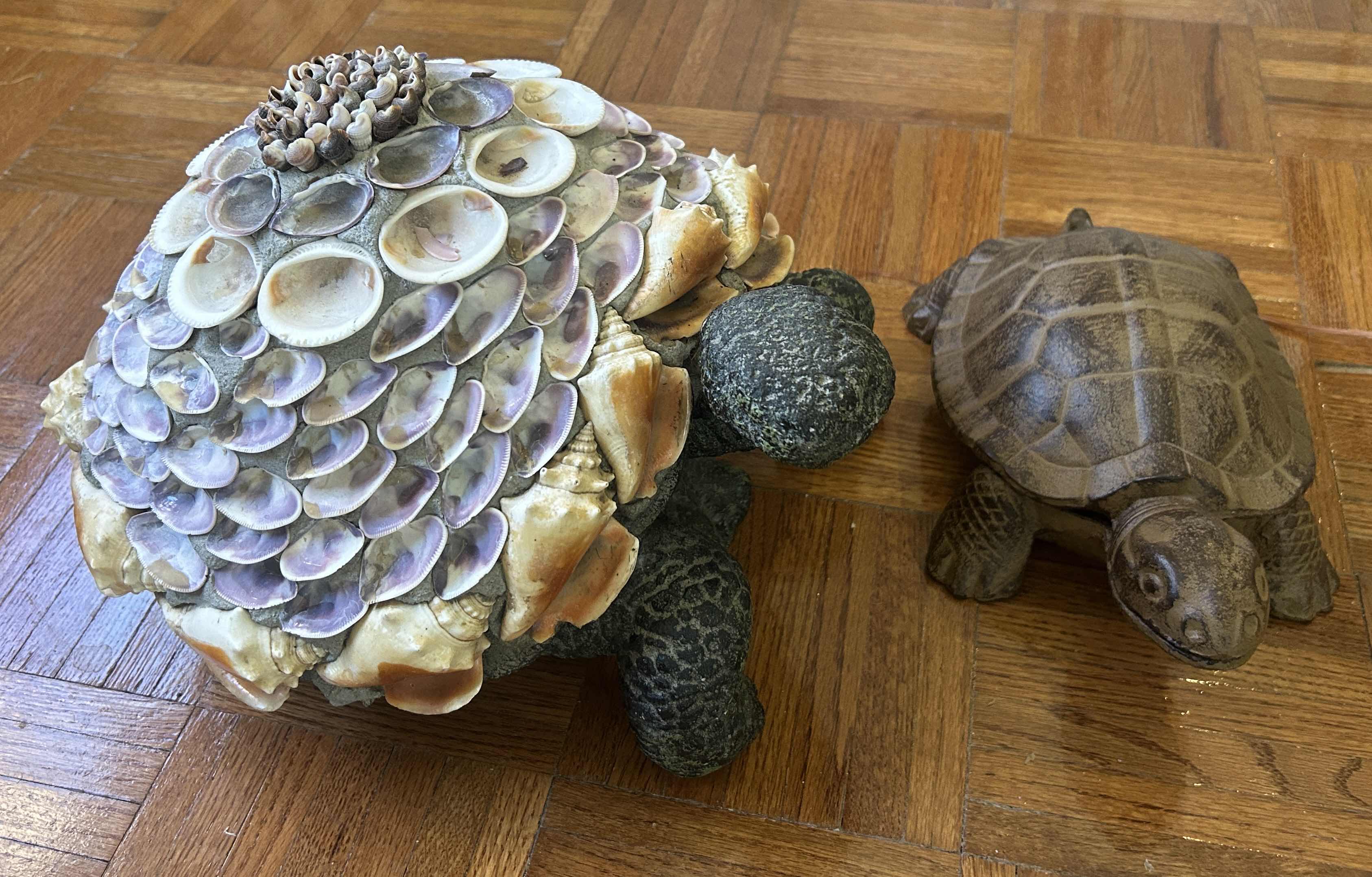 Photo 1 of 2 VERY HEAVY METAL AND CERAMIC TURTLES  (LARGEST 14” x H10”)
