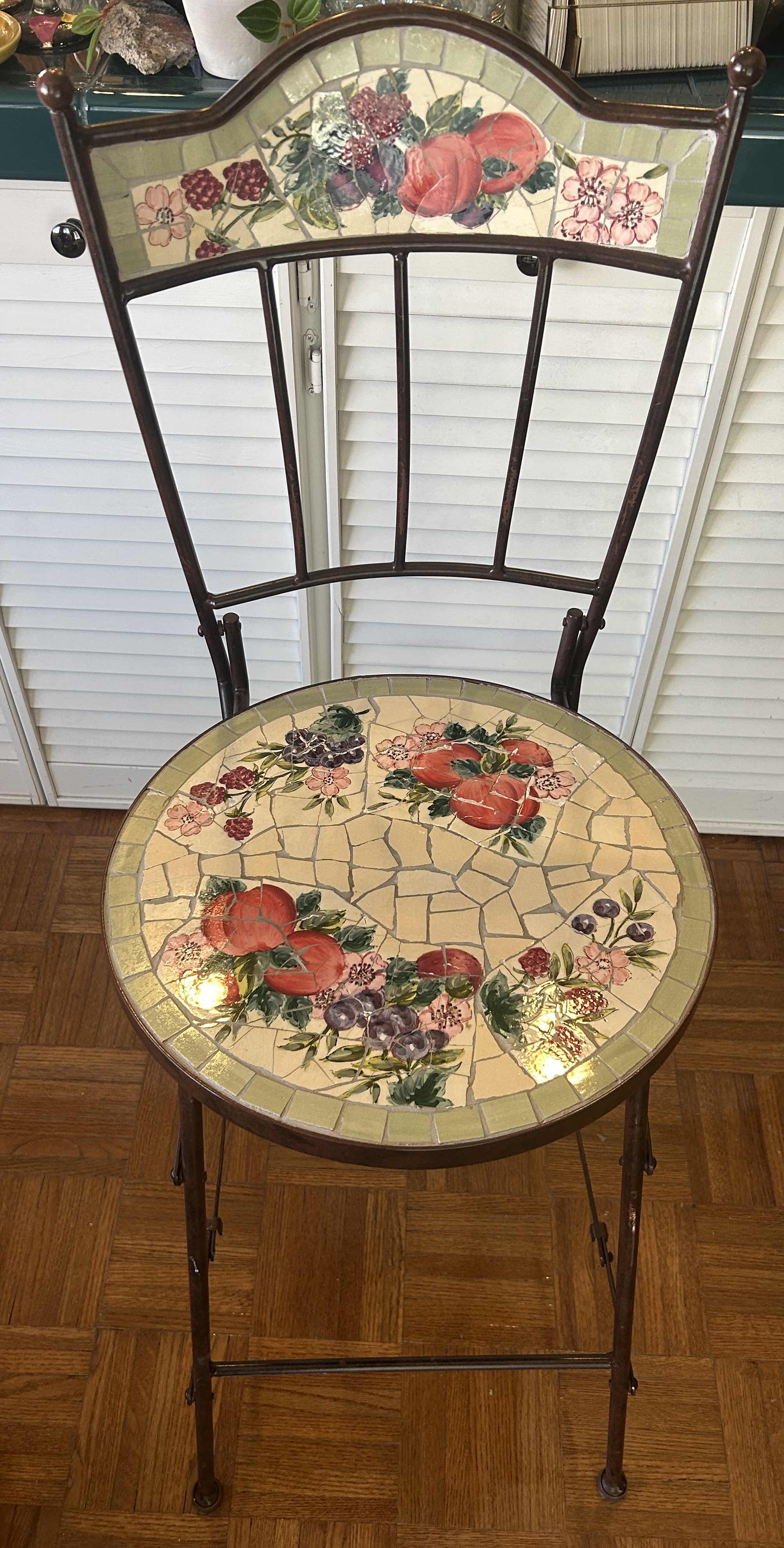 Photo 1 of HEAVY METAL MOSAIC INLAY BARSTOOL SEATING H 25”, TOTAL H 42”