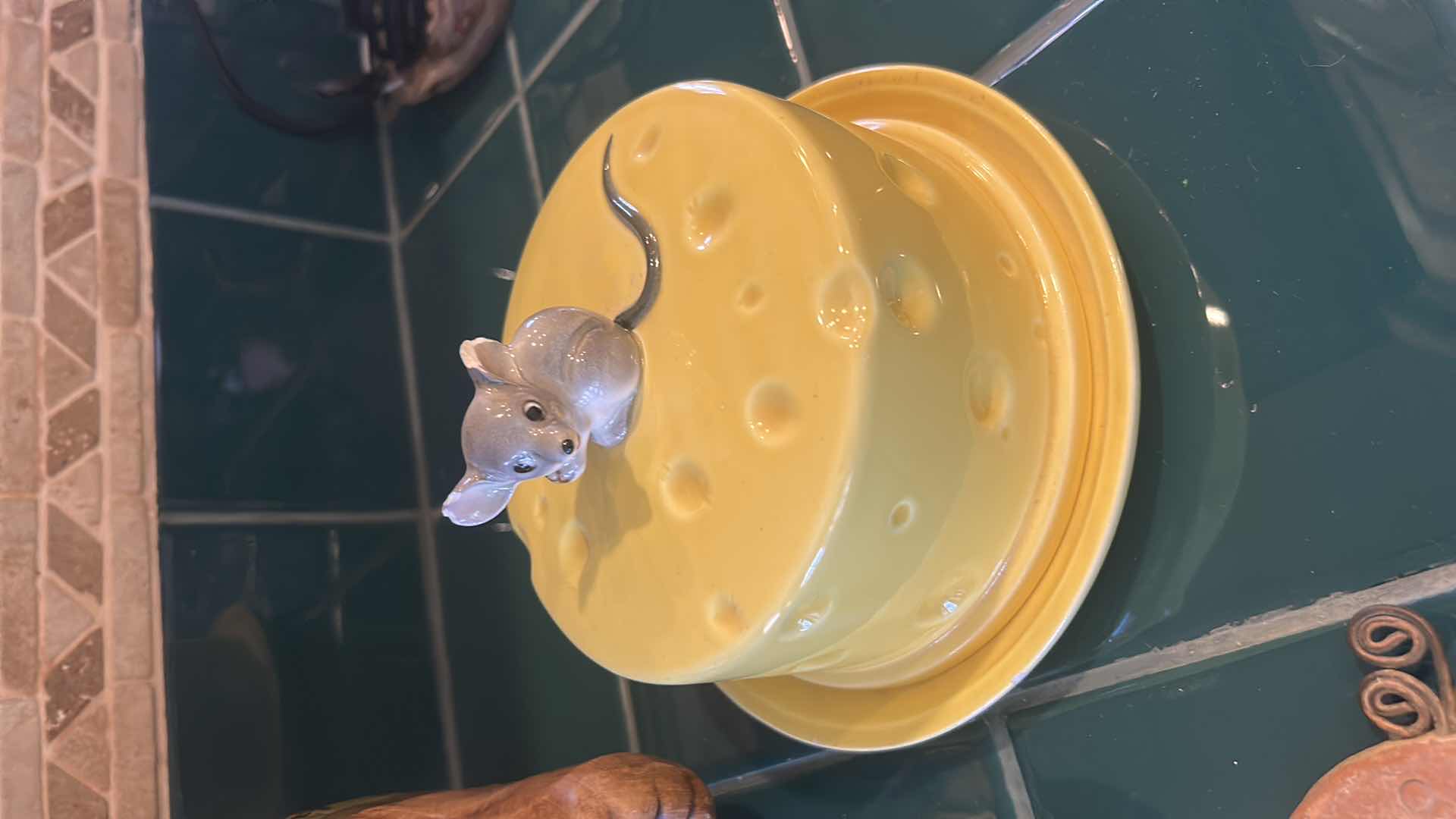 Photo 1 of VINTAGE TURTLE COOKIE JAR, VINTAGE MOUSE CHEESE DISH WITH LID AND 3 COASTERS