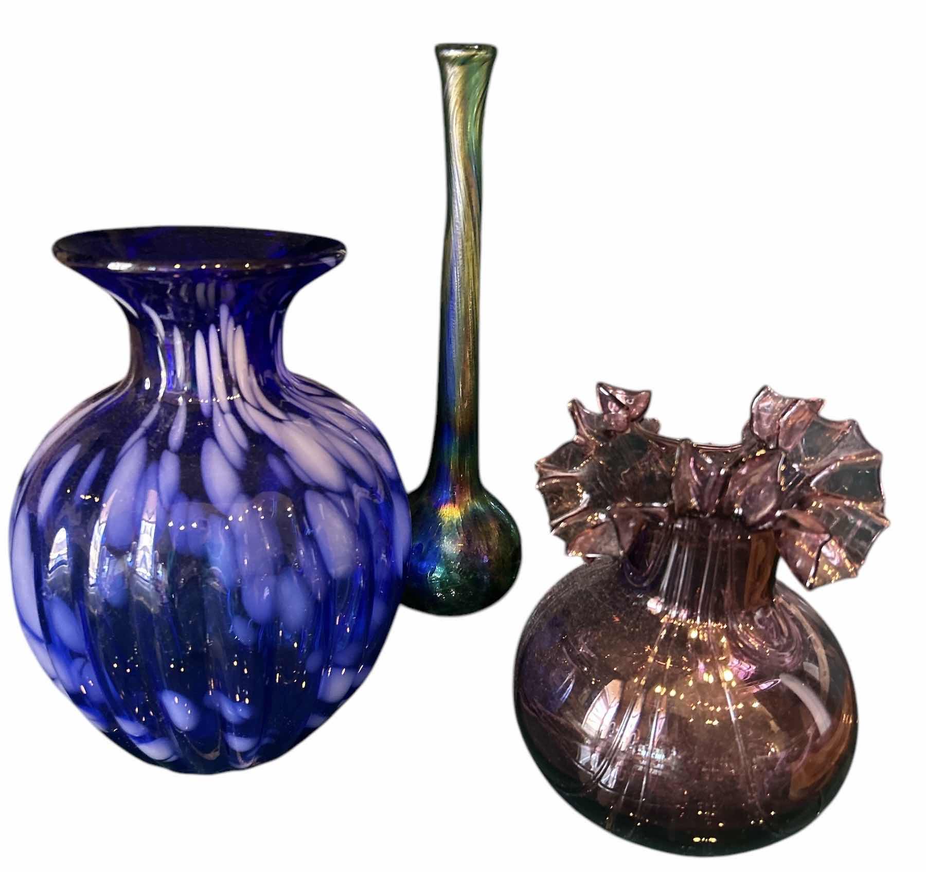 Photo 1 of 3 COLORED GLASS VASES (TALLEST 13”)