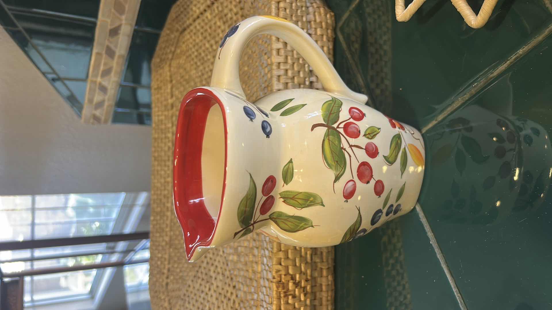 Photo 1 of WOVEN BASKET 21” x 15”, 4 WOVEN PLATE HOLDERS AND PITCHER