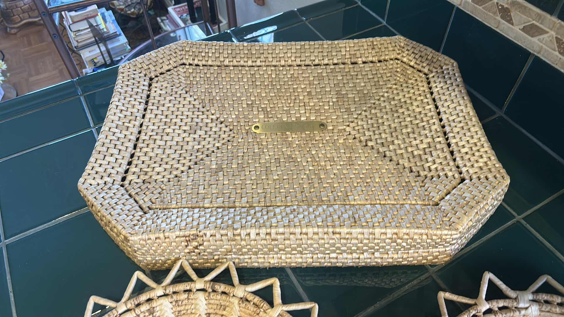 Photo 1 of WOVEN BASKET 21” x 15”, 4 WOVEN PLATE HOLDERS AND PITCHER