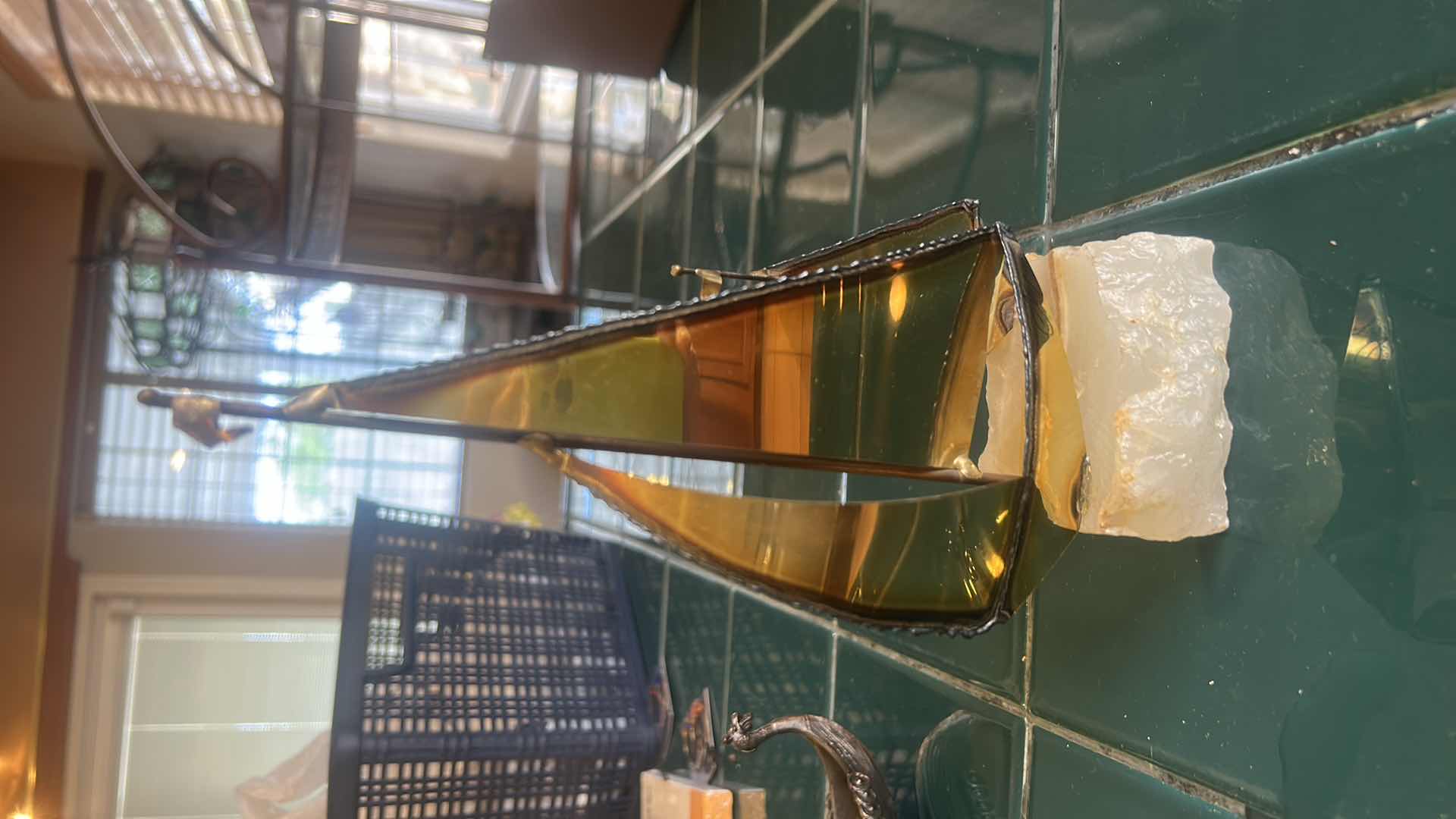 Photo 1 of 4 PC VINTAGE HOME DECOR- STAINED GLASS, METAL ART (TALLEST 9.5”)