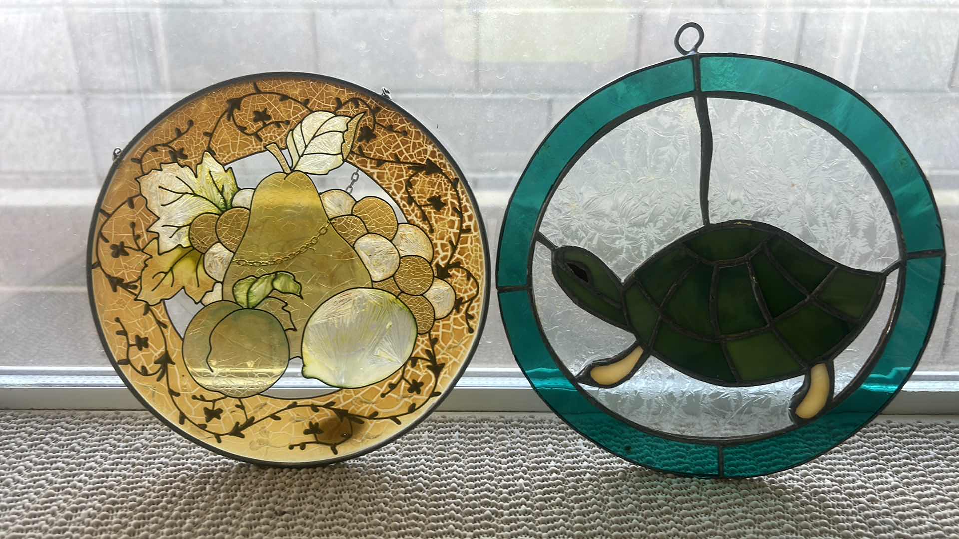 Photo 1 of 4 PC VINTAGE HOME DECOR- STAINED GLASS, METAL ART (TALLEST 9.5”)