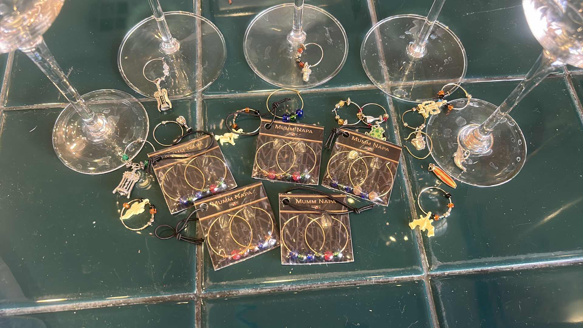 Photo 1 of 5 WINE GLASSES, WINE CHARMS AND 3 WINE HOLDERS