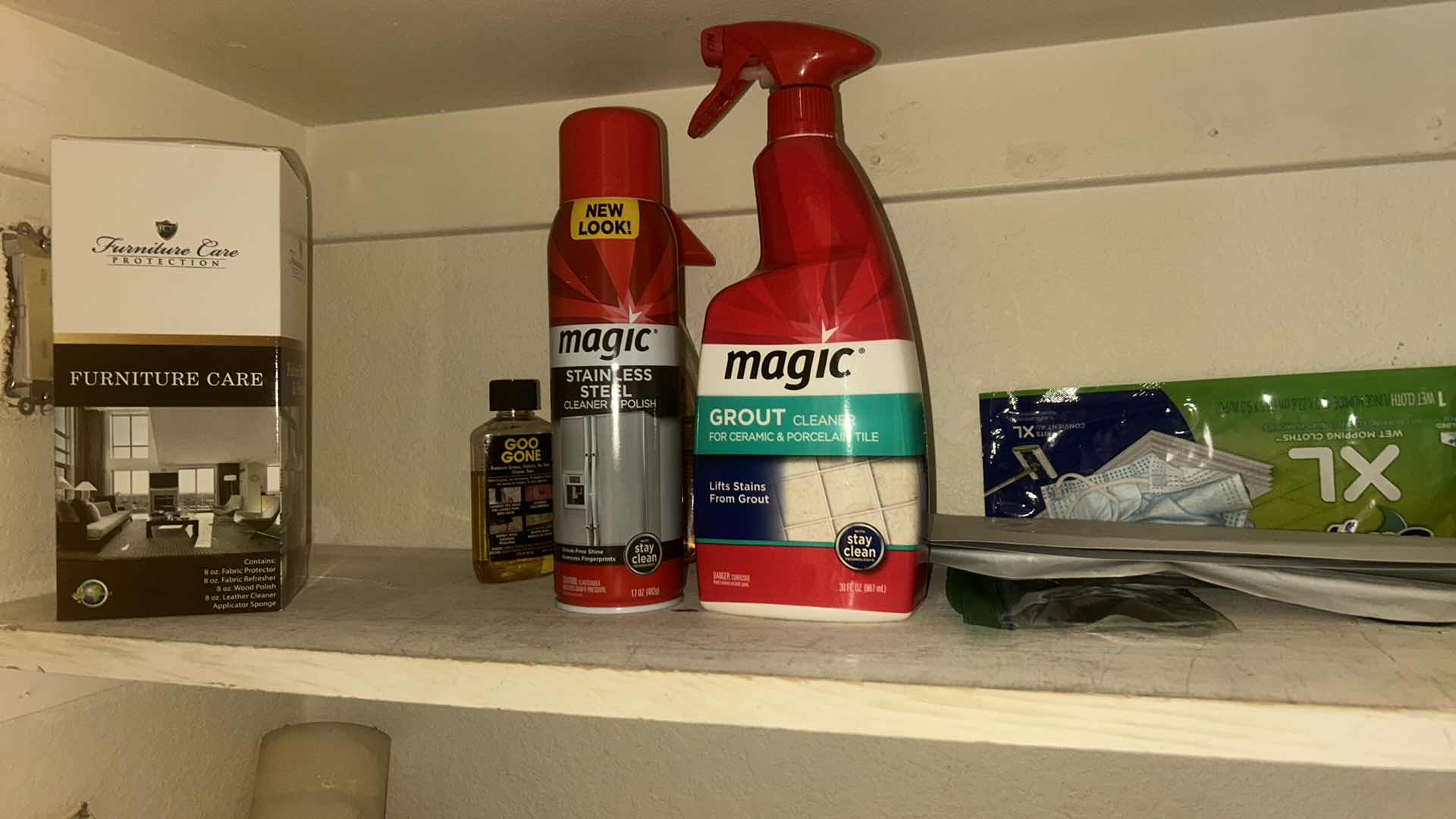 Photo 1 of CONTENTS OF 3 SHELVES IN CLOSET- CLEANING SUPPLIES AND MORE