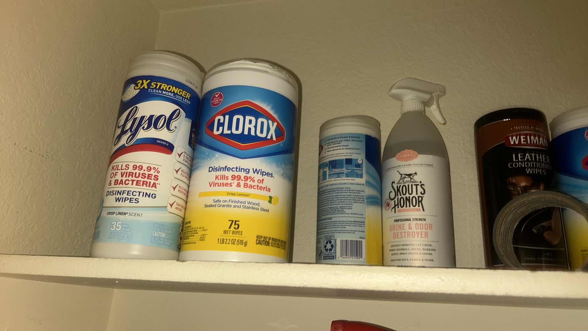 Photo 1 of CONTENTS OF 3 SHELVES IN CLOSET- CLEANING SUPPLIES AND MORE