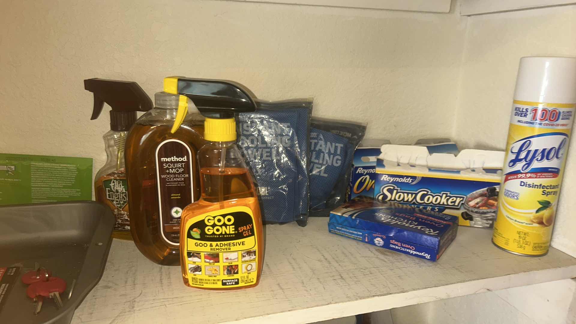 Photo 1 of CONTENTS OF 3 SHELVES IN CLOSET- CLEANING SUPPLIES AND MORE