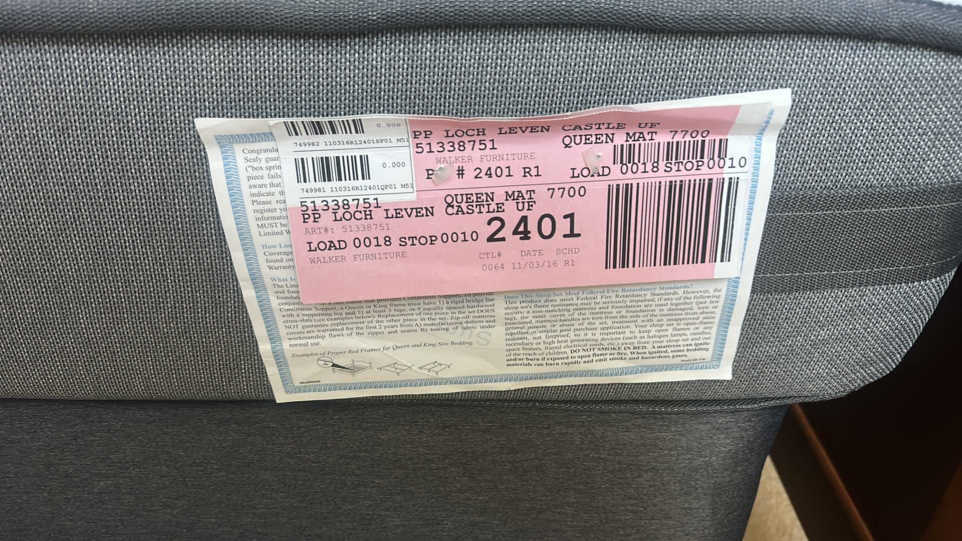 Photo 3 of WALKER FURNITURE LOCH LEVEN CASTLE QUEEN MATTRESS