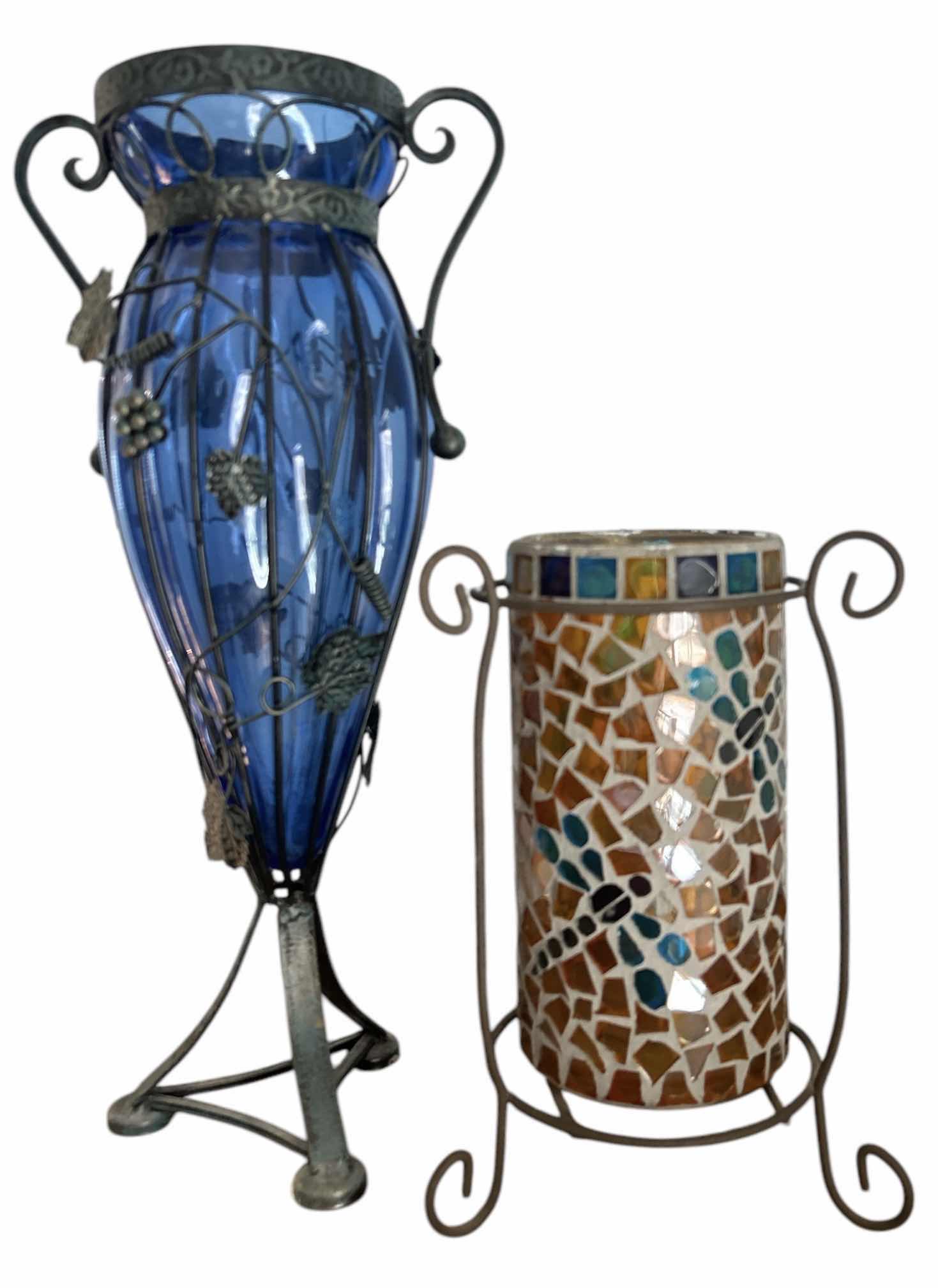 Photo 1 of 2 METAL AND GLASS VASES ( LARGEST H 20.5”