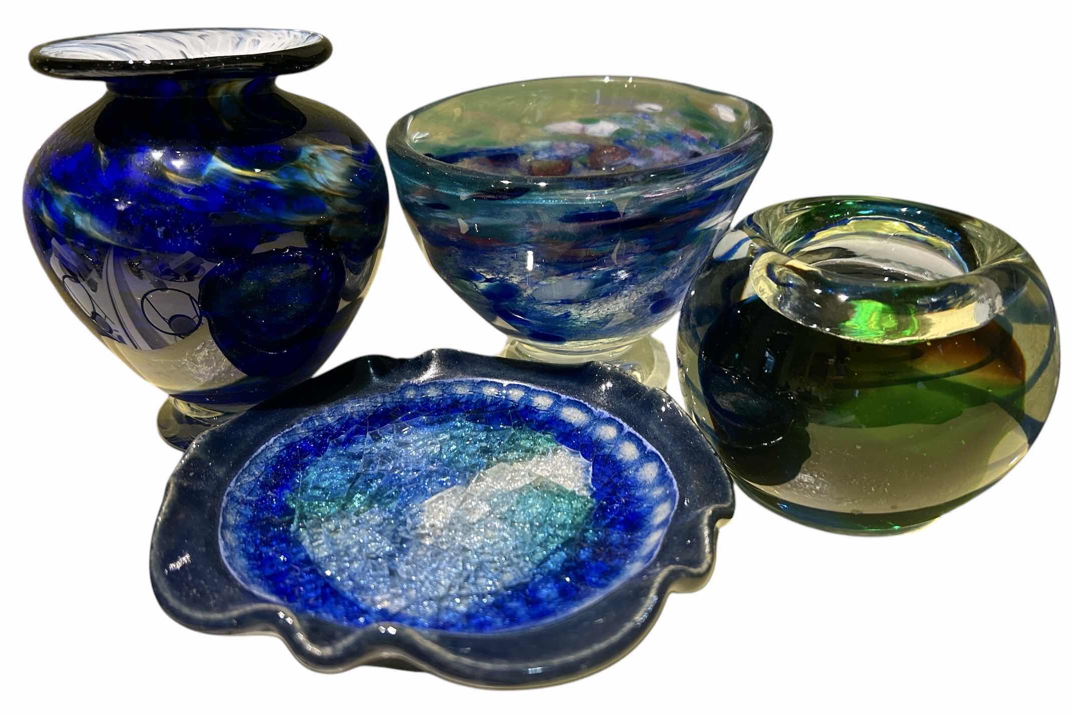 Photo 1 of 4 BLUE AND GREEN GLASS HOME DECOR PIECES (TALLEST 5.25”)