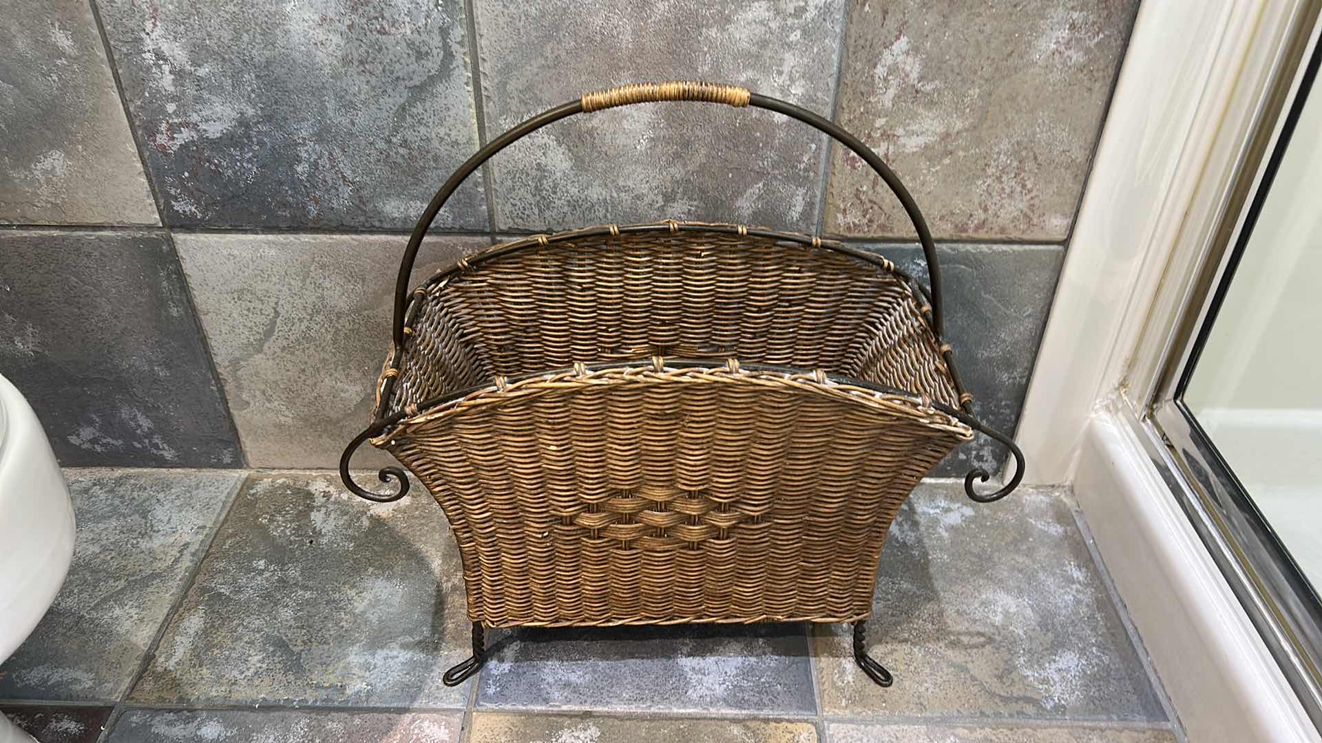 Photo 1 of WICKER AND METAL MAGAZINE RACK