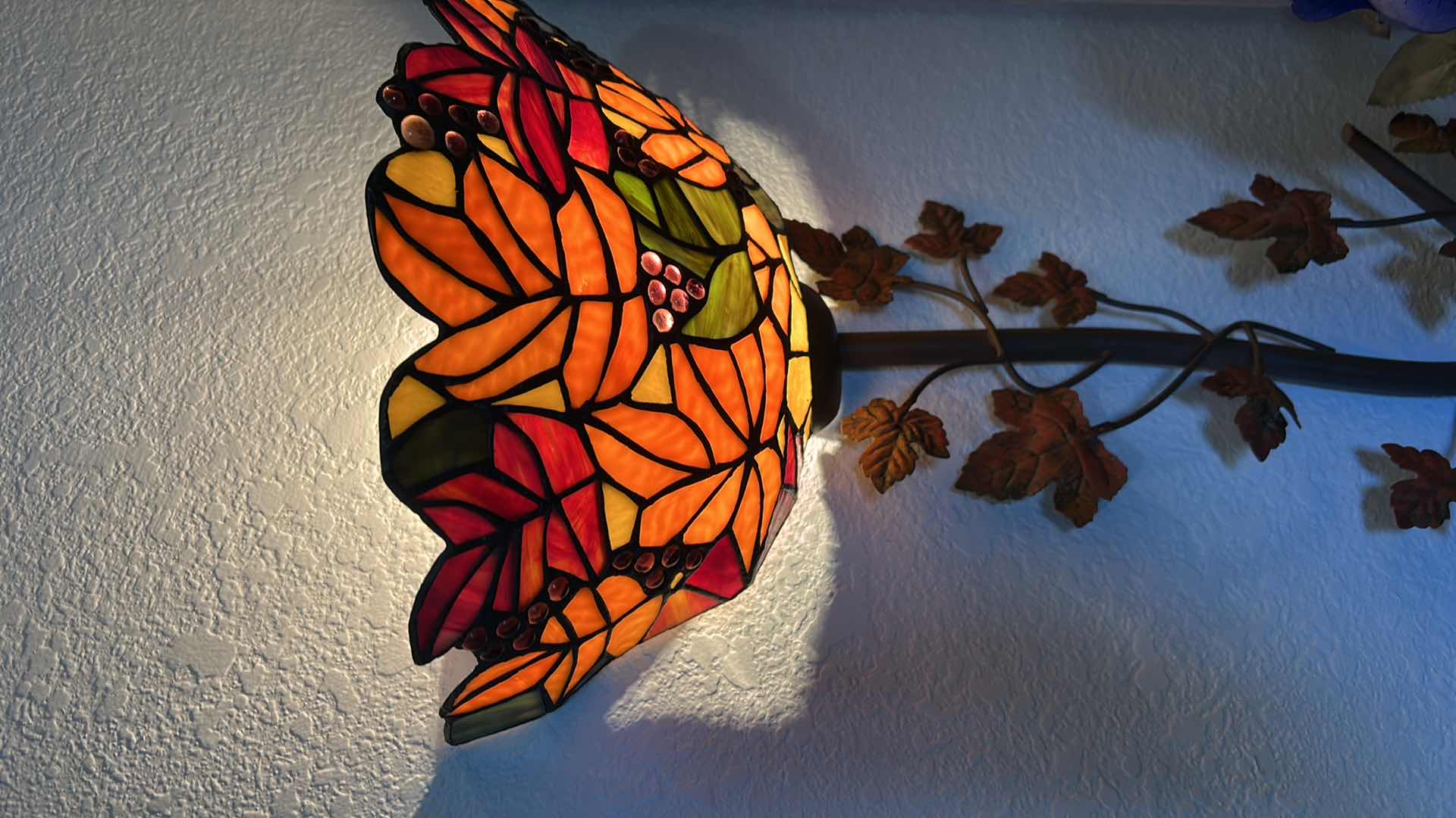 Photo 1 of WALL FLOWER LAMP AND TALL VASE WITH FAUX BLUE ROSE - LARGEST H 55”