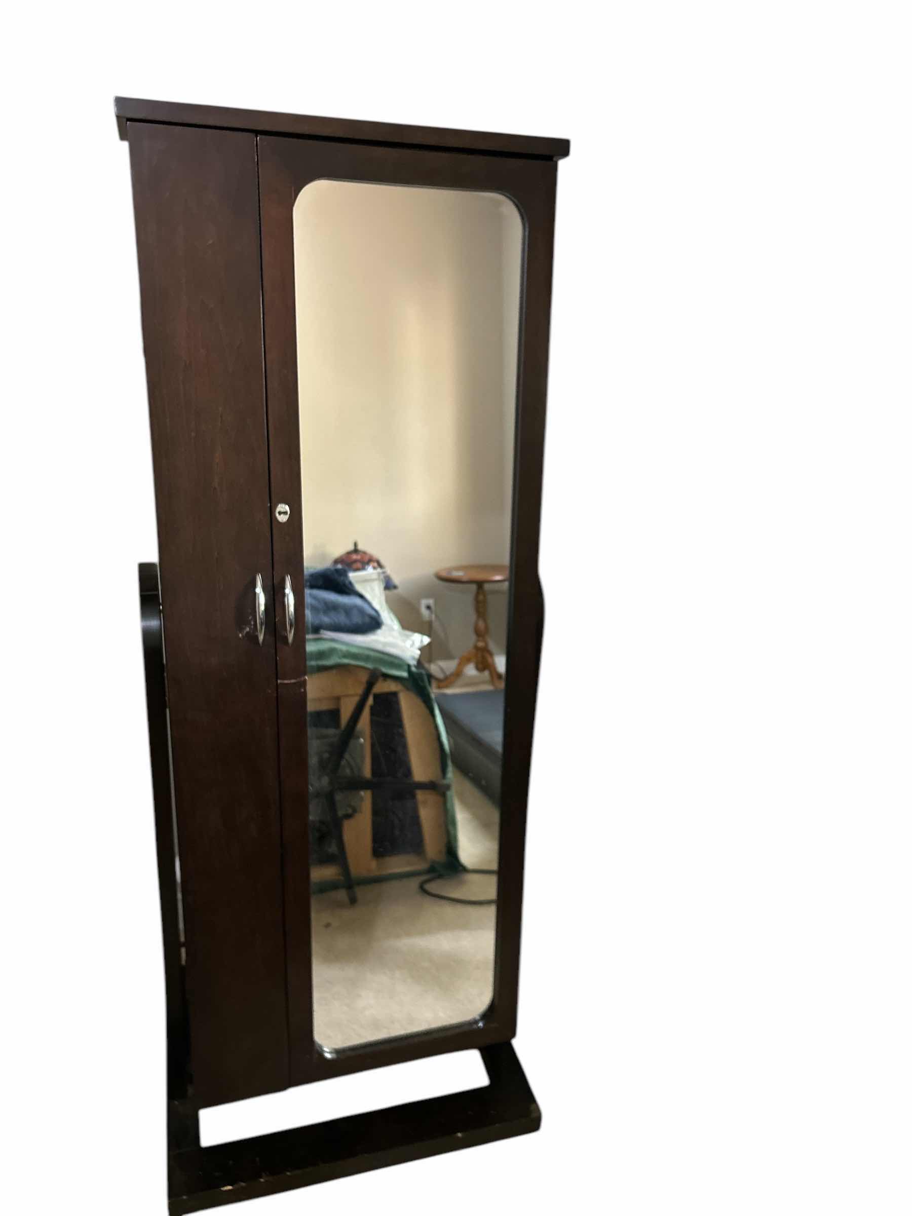 Photo 1 of LARGE HEAVY WOOD FREE STANDING JEWELRY CABINET H5’