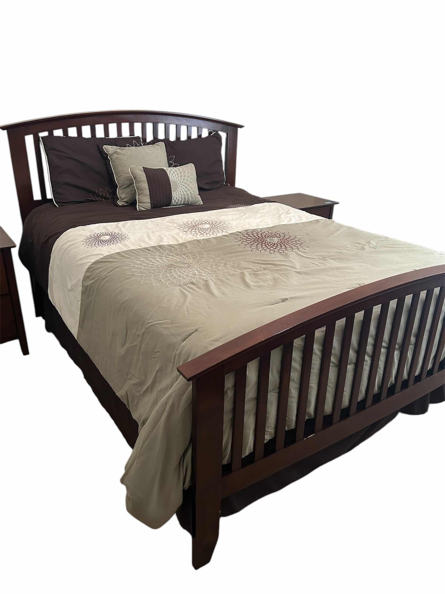 Photo 1 of CHERRYWOOD QUEEN BEDFRAME W SIDEBOARD BEDSPREAD PILLOW INCLUDED