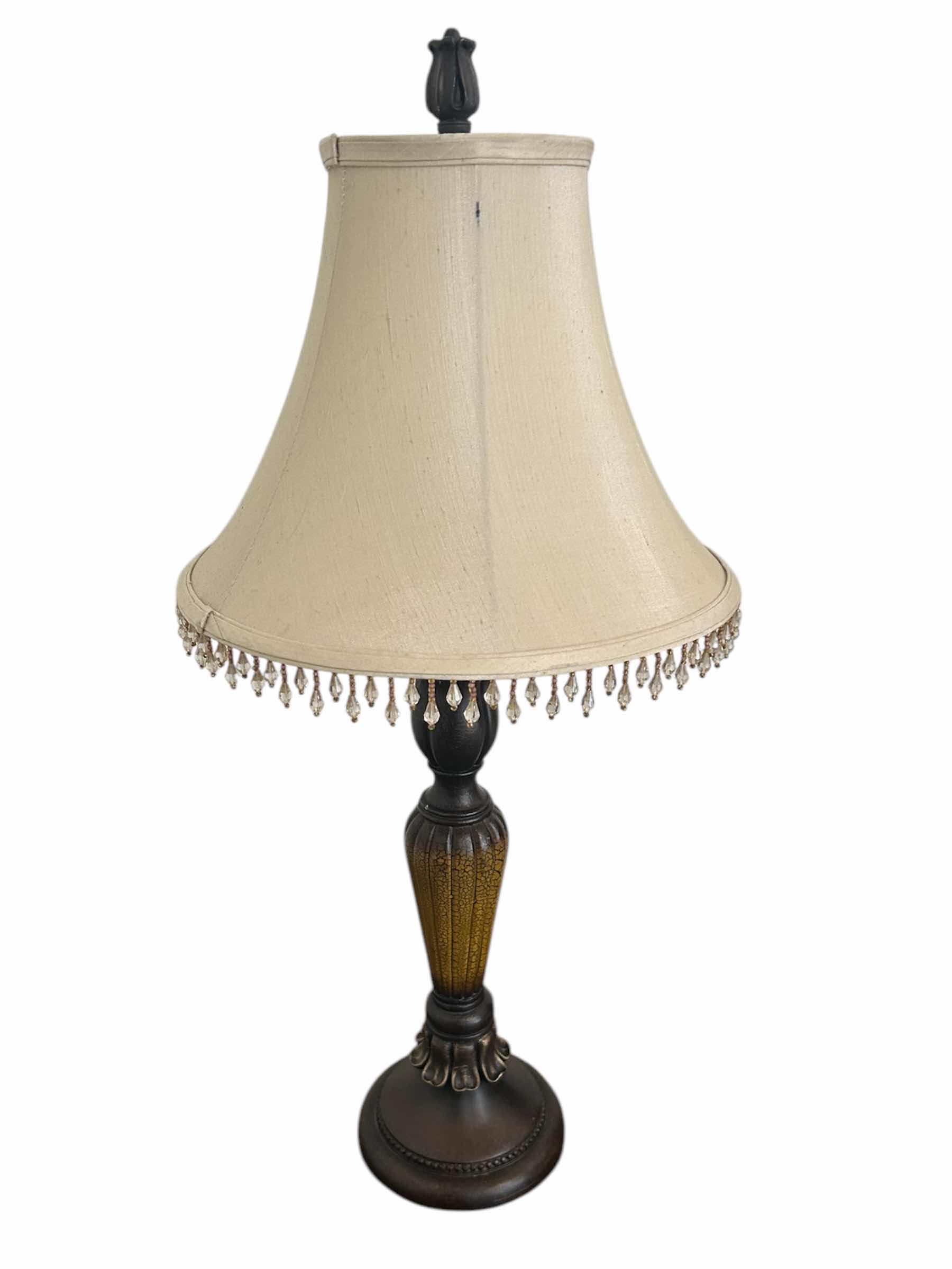 Photo 1 of STIFFEL RESIN TABLE LAMP  W BEIGE BEADED SHADE H  28”