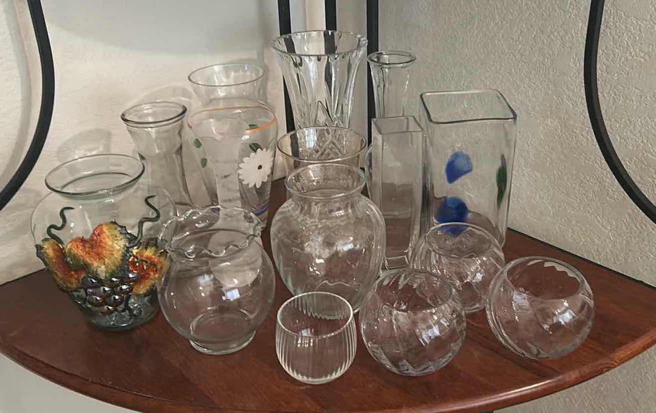 Photo 1 of 15- ASSORTED GLASS VASES