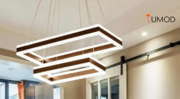 Photo 1 of NIB - NORA SLEEK MODERN COFFEE LED RECTANGULAR PENDANT LIGHT TWO LAYER 16“ x 24” H48” LL-1080-MF