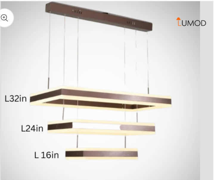 Photo 1 of NIB - NORA SLEEK MODERN COFFEE LED RECTANGULAR PENDANT LIGHT THREE LAYER 16“ x 32” H48” LL-1081-MF