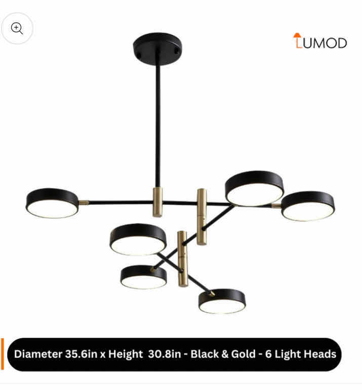 Photo 1 of NIB - FREYA INDUSTRIAL STYLE 6 HEADS BLACK & GOLD ROTATING LED CHANDELIER 35.6”  X 30.8” LL-1062-MF