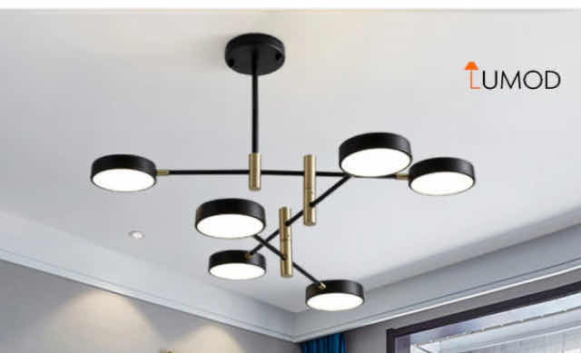 Photo 1 of NIB - FREYA INDUSTRIAL STYLE 6 HEADS BLACK & GOLD ROTATING LED CHANDELIER 35.6”  X 30.8” LL-1062-MF