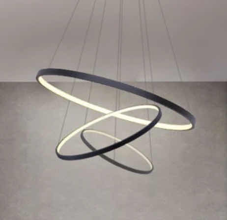 Photo 1 of NIB - COCO BLACK CIRCULAR 3 RING PENDANT LIGHT DIAMETERS 16” 20” & 24” LL-1083MF