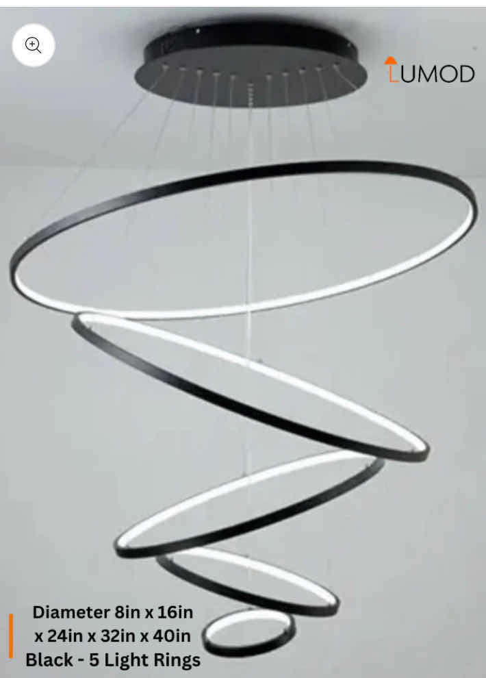 Photo 1 of NIB - COCO BLACK CIRCULAR 5 RING PENDANT LIGHT DIAMETERS 8” 16” & 24” 32” & 40” LL-1084-MF