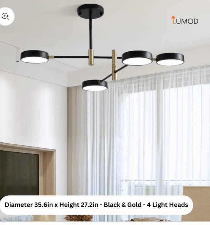 Photo 1 of NIB - FREYA INDUSTRIAL STYLE 4 HEADS BLACK & GOLD ROTATING LED CHANDELIER 35.6“ x 27.2” LL-1061-MF