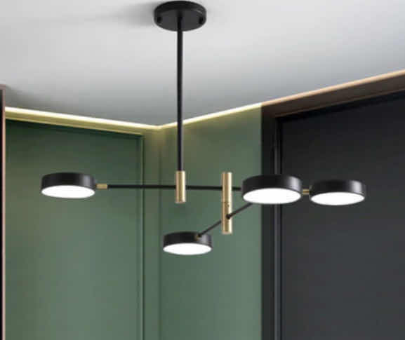 Photo 1 of NIB - FREYA INDUSTRIAL STYLE 4 HEADS BLACK & GOLD ROTATING LED CHANDELIER 35.6“ x 27.2” LL-1061-MF