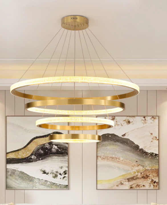 Photo 1 of NIB - GABBY CIRCULAR GOLD WITH CRYSTAL ACCENTS 4 TIER LED HANGING CHANDELIER DIAMETERS 16” 24” 32” & 40” LL-1111-MF