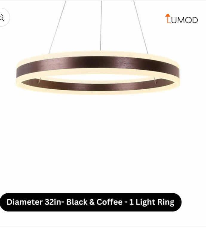Photo 1 of NIB - CAMILLA SLEEK BLACK & COFFEE  MINIMALIST ROUND ONE RING PENDANT LIGHT DIAMETER 32” LL-1075-MF