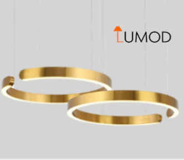 Photo 1 of NIB - ISABELLA SLEEK GOLD LED HANGING TWO RING CHANDELIER DIAMETER 28” & 24” LL-1108MF