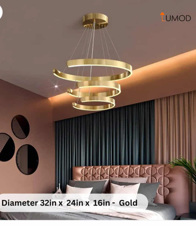 Photo 1 of NIB - ISABELLA SLEEK GOLD 3 RING LED HANGING RINGS CHANDELIER DIAMETERS 32” 24” 16” LL-1109-MF