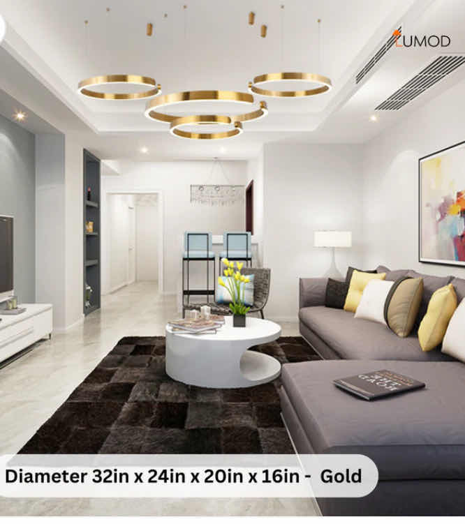 Photo 1 of NIB - ISABELLA SLEEK GOLD LED HANGING FOUR RING CHANDELIER DIAMETER 32 l” 24” 20” & 16” LL-1110-MF