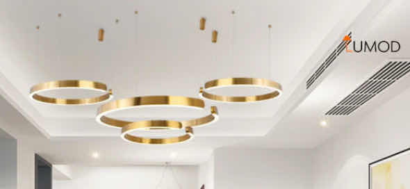 Photo 1 of NIB - ISABELLA SLEEK GOLD LED HANGING FOUR RING CHANDELIER DIAMETER 32 l” 24” 20” & 16” LL-1110-MF