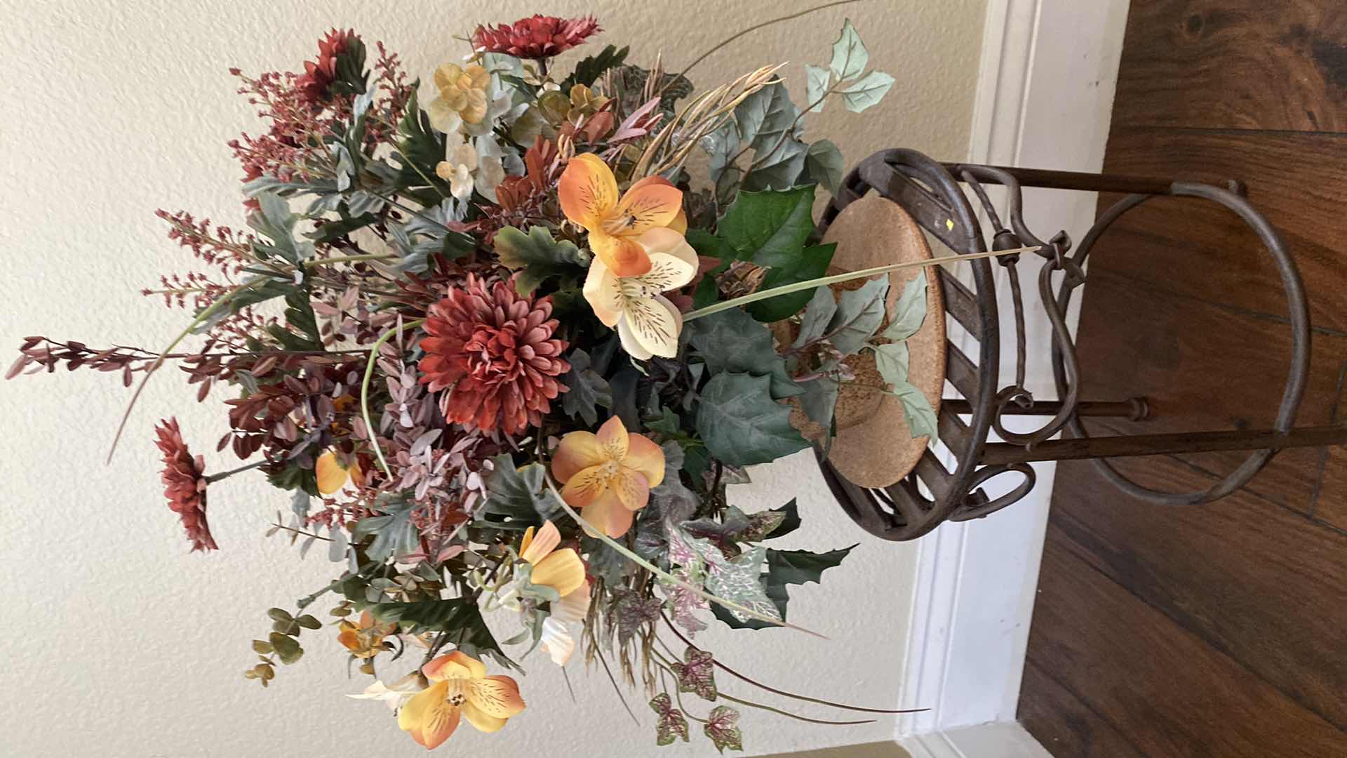 Photo 3 of FAUX FLORAL ARRANGEMENT H17” PLANT STAND H12  ”