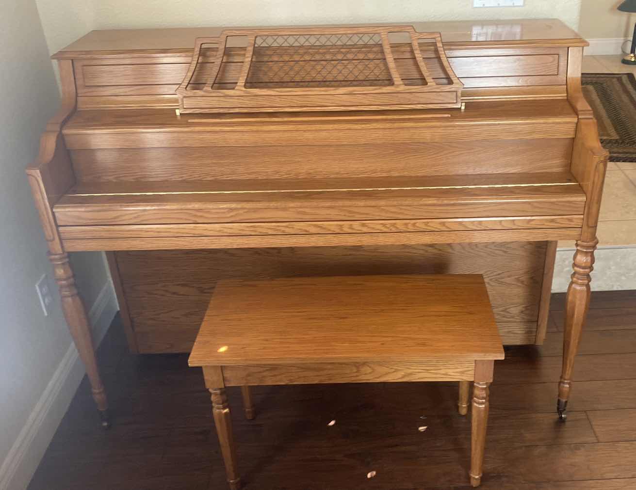 Photo 1 of KAWAI OAK UPRIGHT PIANO AND BENCH 57“ x 25“ H 42”