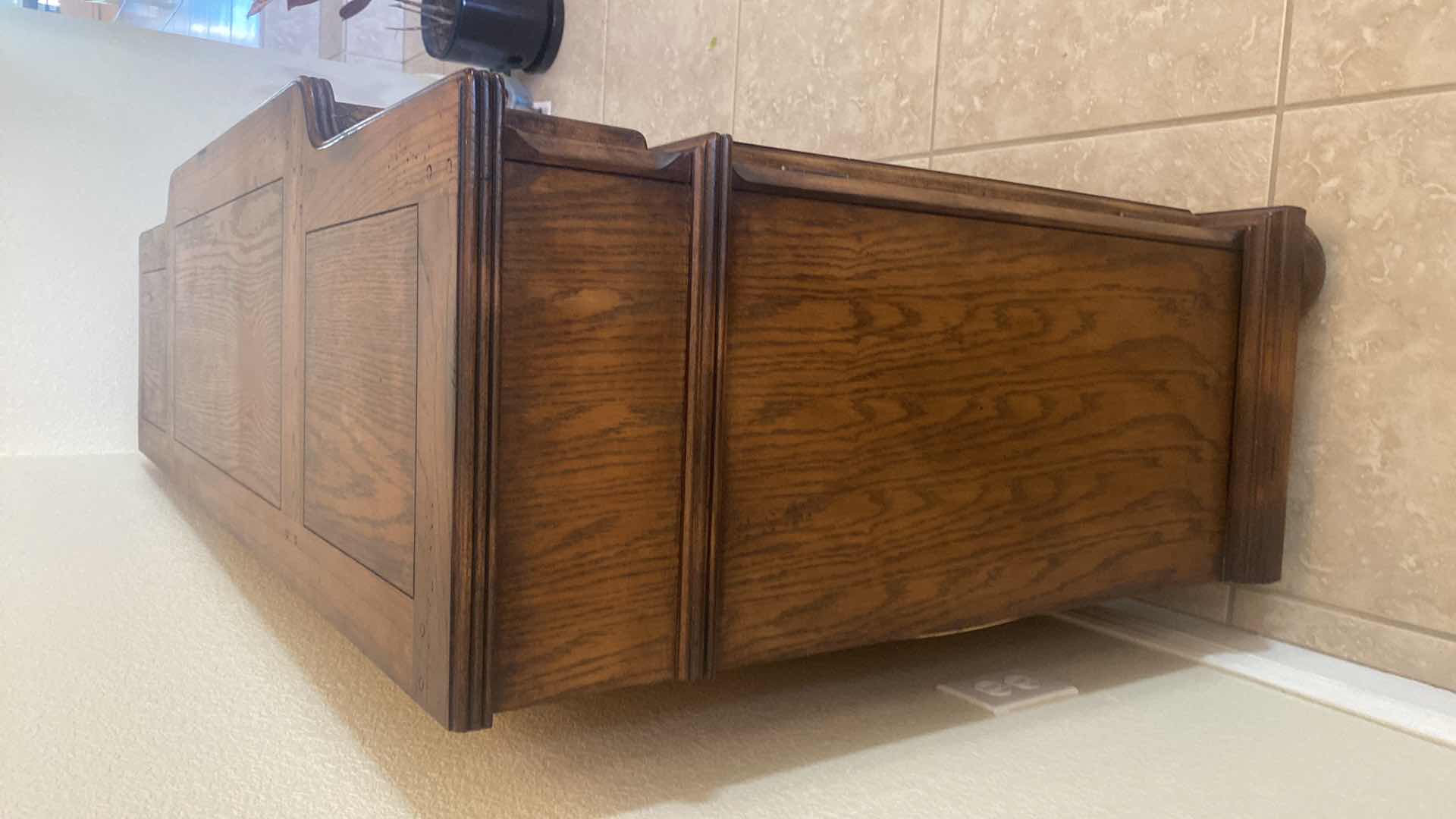 Photo 1 of ASHLEY FURNITURE OAK BUFFET WITH WOOD BRAID DESIGN & DOVETAIL DRAWERS 59” x 17” H36”