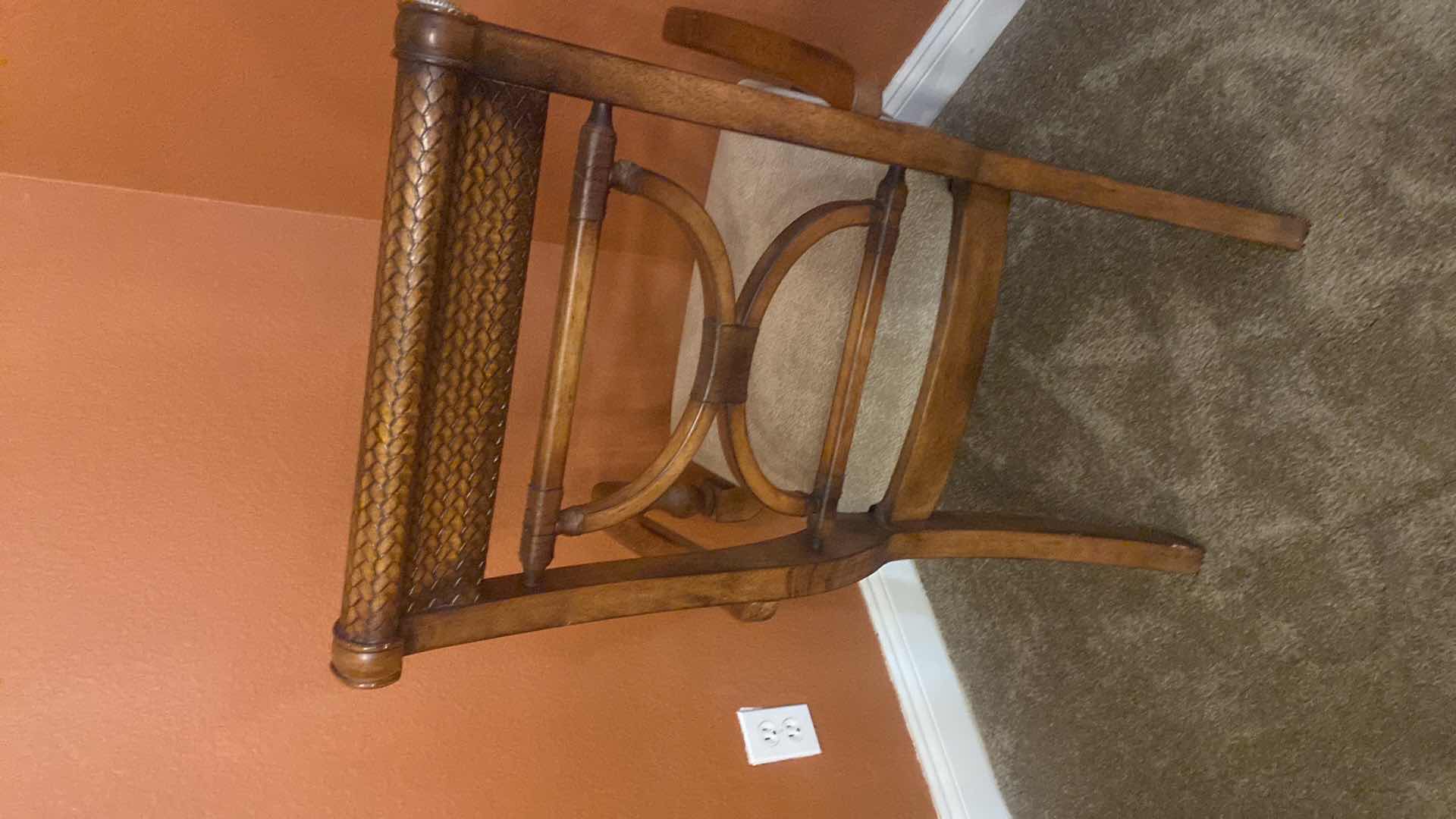 Photo 1 of ASHLEY FURNITURE  WOOD ARM CHAIR WITH UPHOLSTERED SEAT (2AVAILABLE SOLD SEPARATELY, 4 DINING CHAIRS AVAILABLE )