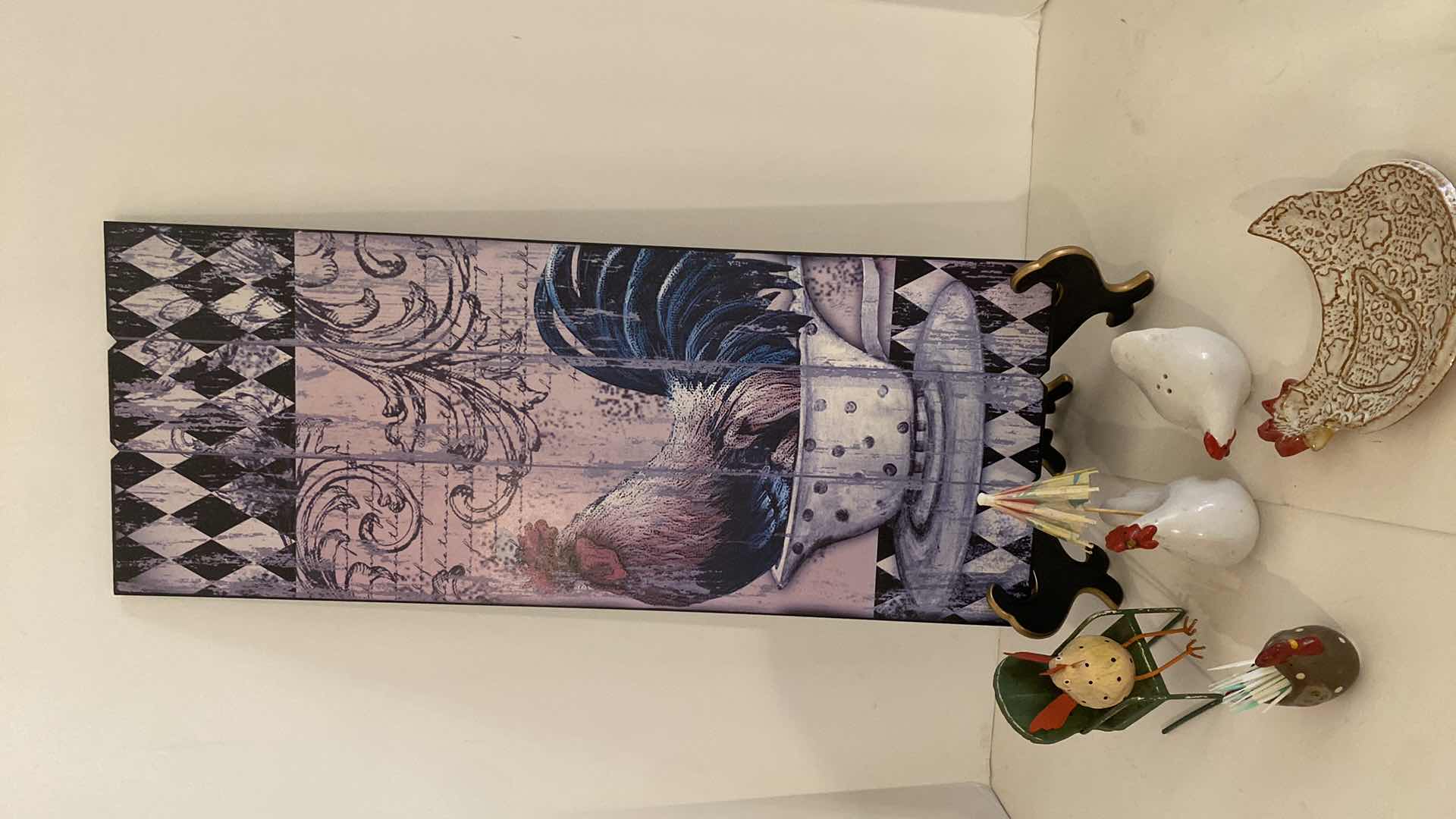 Photo 1 of 6-KITCHEN ROOSTER SALT & PEPPER SPOON REST WOOD PLAQUE 9 1/2” x 24”