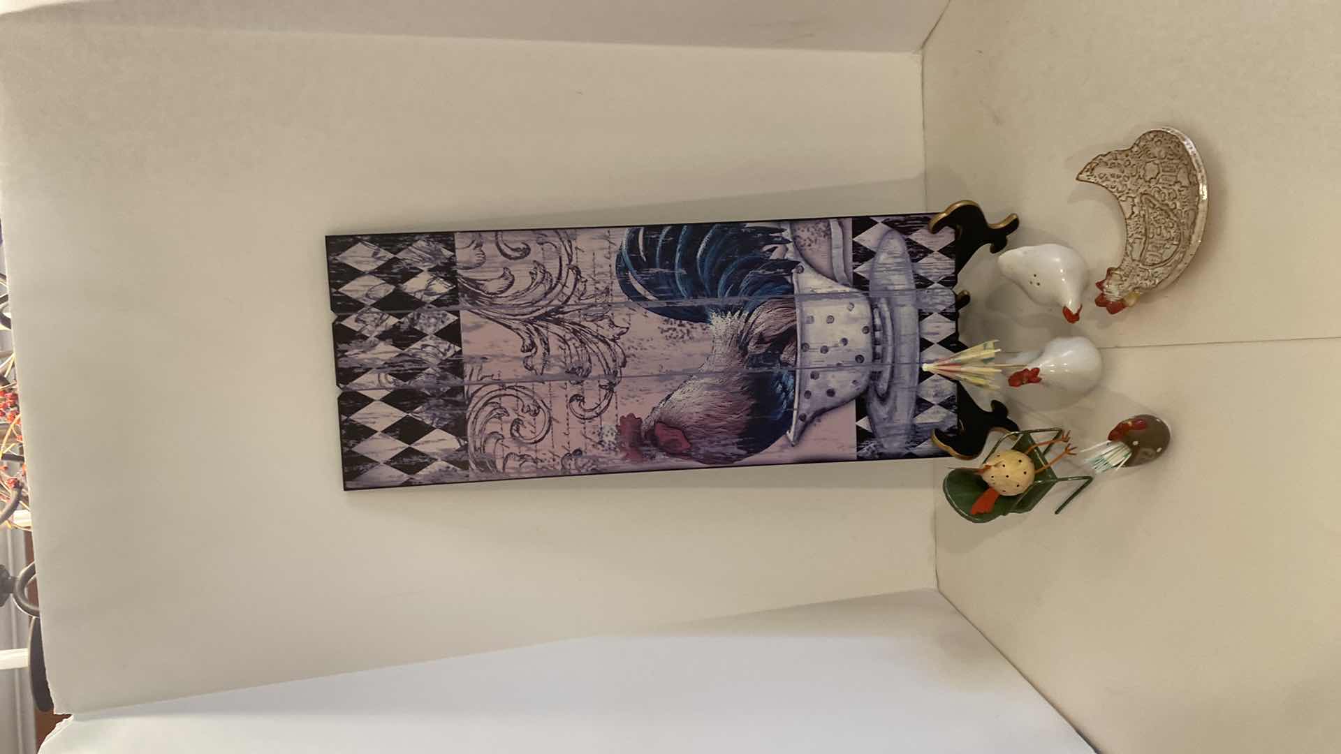 Photo 1 of 6-KITCHEN ROOSTER SALT & PEPPER SPOON REST WOOD PLAQUE 9 1/2” x 24”