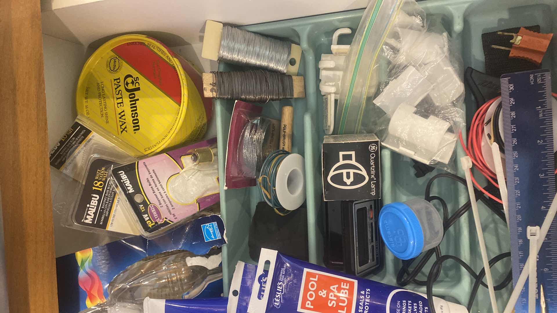 Photo 1 of CONTENTS OF KITCHEN DRAWER-BULBS TOOLS & MISC TOOLS