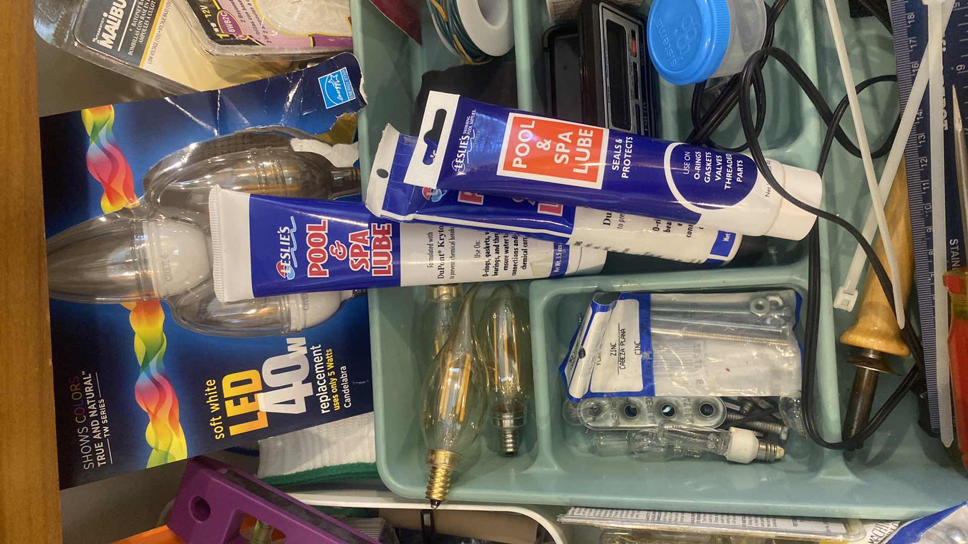 Photo 1 of CONTENTS OF KITCHEN DRAWER-BULBS TOOLS & MISC TOOLS